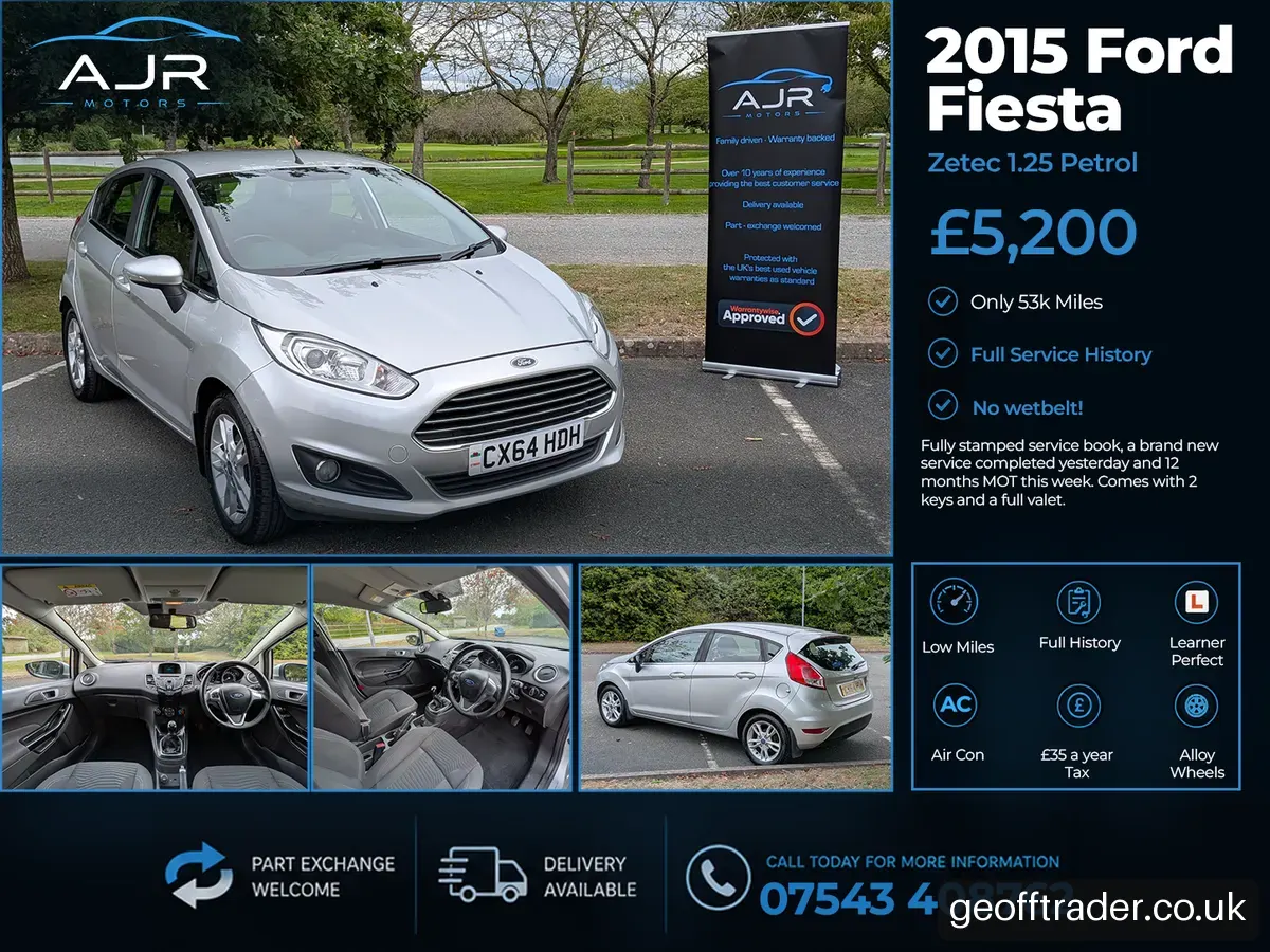 2015 Ford Fiesta 1.25 V.LOW MILES 12M MOT FSH