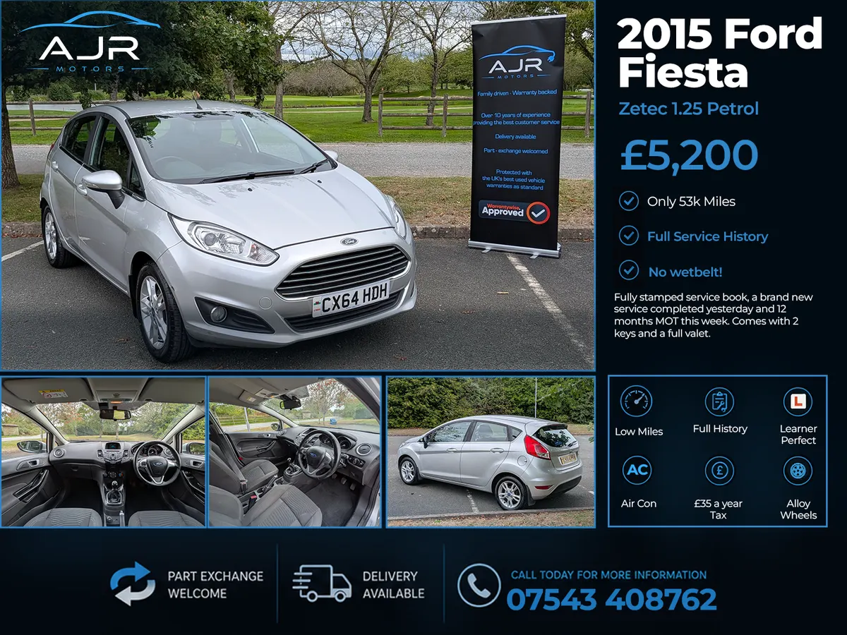 2015 Ford Fiesta 1.25 V.LOW MILES 12M MOT FSH